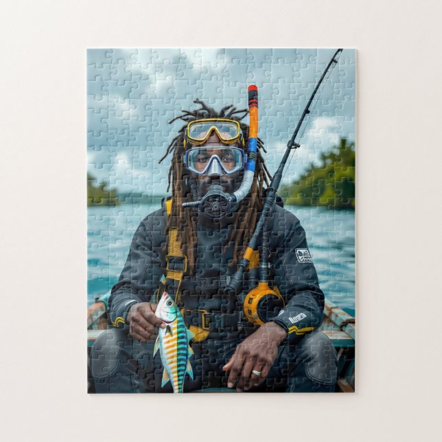 Jamaican spear fisherman jigsaw puzzle (Vertical)