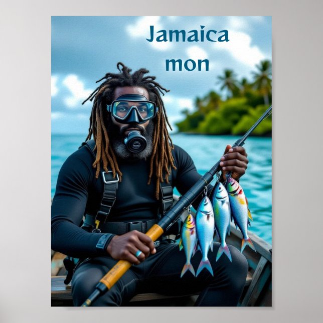 Jamaican spear fisherman poster (Front)