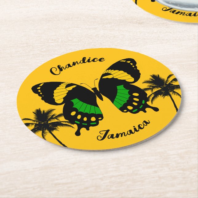 Jamaican Swallowtail Butterfly Tropical Round Paper Coaster (Angled)