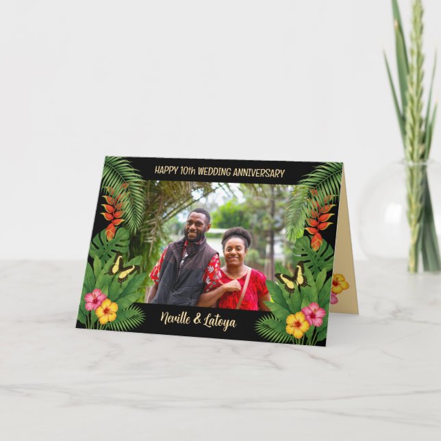 Jamaican Tropical Wedding Anniversary Add Photo Card (Front)