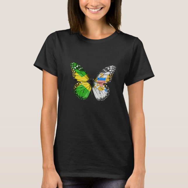 Jamaican Virgin Islander Flag Butterfly   T-Shirt (Front)