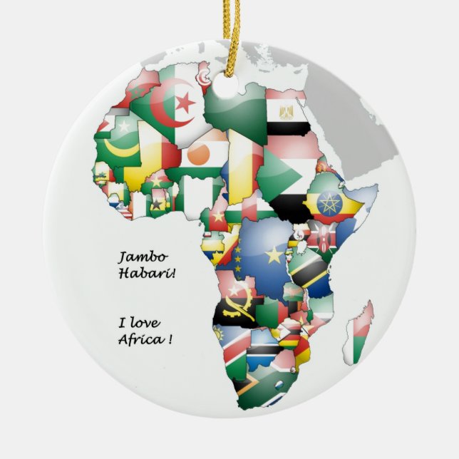 Jambo Habari Africa ! I Love Africa Ceramic Tree Decoration (Front)