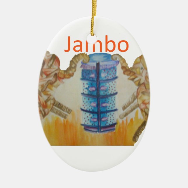Jambo Jumbo African Kids Elephants Art Print Ceramic Tree Decoration (Front)
