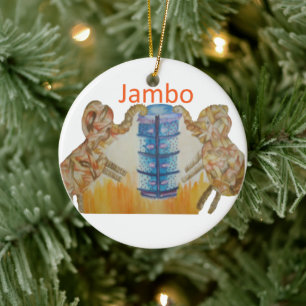 Jambo Jumbo African Kids Elephants Art Print Ceramic Tree Decoration