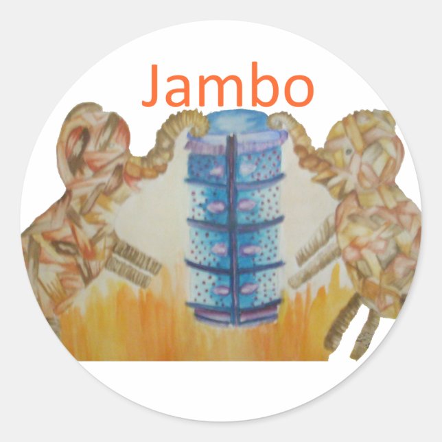 Jambo Jumbo African Kids Elephants Art Print Classic Round Sticker (Front)