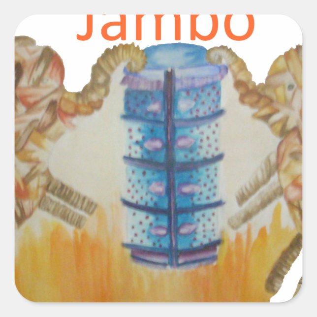 Jambo Jumbo African Kids Elephants Art Print Square Sticker (Front)