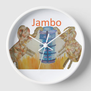 Jambo Jumbo African Kids Elephants Art Print Wall Clock
