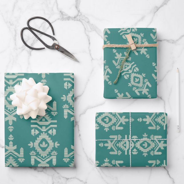 Jamdani Print Folk Pattern Wrapping Paper Sheet (Front)