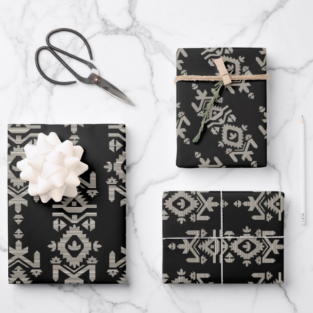 Jamdani Print Folk Pattern Wrapping Paper Sheet (Front)