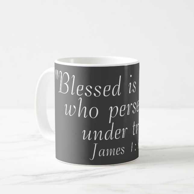James 1:12 Bible Quote Print Grey Coffee Coffee Mug (Front Left)