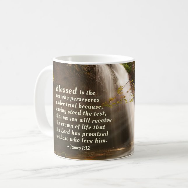 James 1:12 Blessed is the one who perseveres Bible Coffee Mug (Front Left)