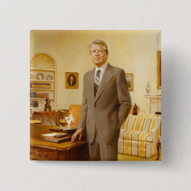 James Earl Carter Painted US President Portrait  15 Cm Square Badge (Front)