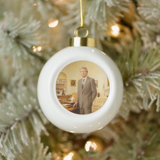 James Earl Carter Painted US President Portrait  Ceramic Ball Christmas Ornament (Tree)