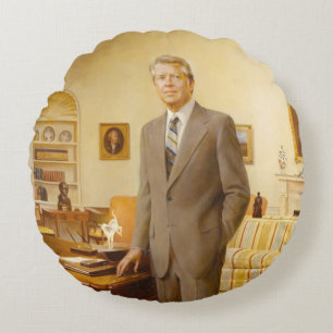 James Earl Carter Painted US President Portrait  Round Cushion