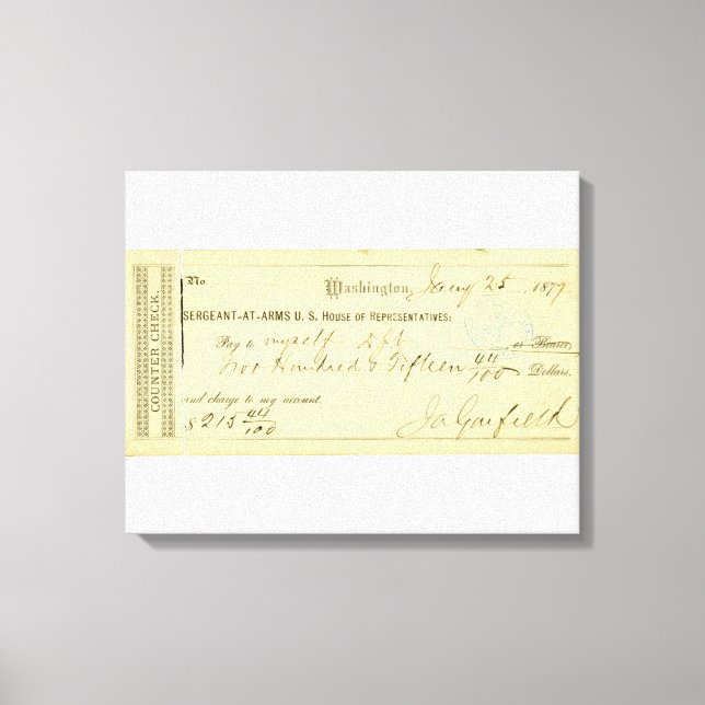 James Garfield Signed Check from January 25th 1877 Canvas Print (Front)