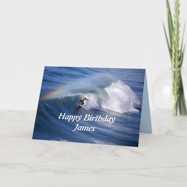 James Happy Birthday Surfer With Rainbow Card (Front)