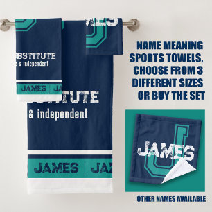 James name meaning sporty style dark blue teal bath towel set
