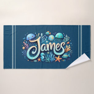 James Personalized Ocean Jellyfish Underwater Bath Towel