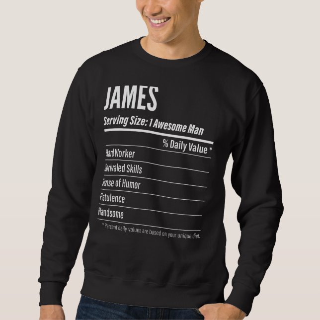 James Serving Size Nutrition Label Calories Sweatshirt (Front)