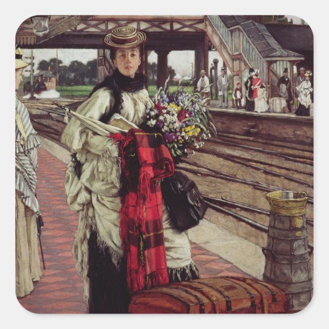 James Tissot | Waiting at the Station Square Sticker (Front)