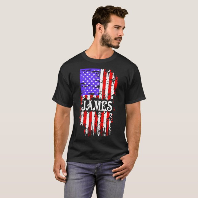 James USA Flag Last Name Surname Proud Gift T-Shirt (Front Full)