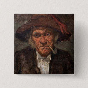 James Whistler - Man Smoking a Pipe 15 Cm Square Badge