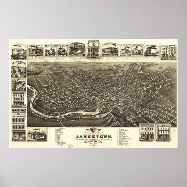 Jamestown New York 1882 Antique Panoramic Map Poster (Front)