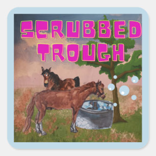 JAMIE AND POPPY SCRUBBED TROUGH   SQUARE STICKER