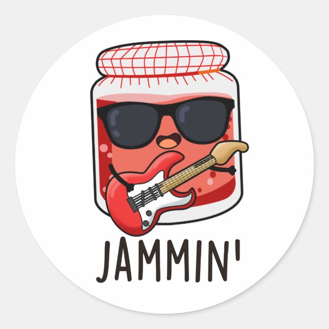 Jammin Funny Rocker Jam Pun  Classic Round Sticker (Front)