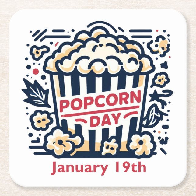 Jan 19th - Popcorn Day Square Paper Coaster (Front)