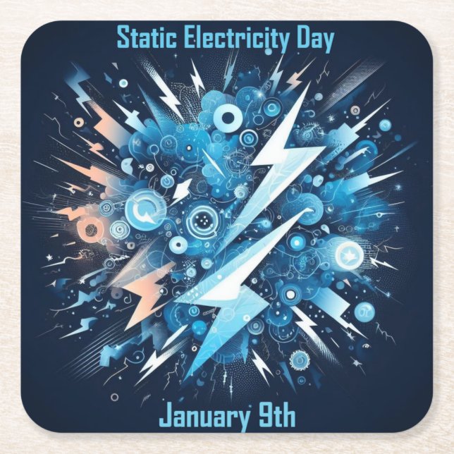 Jan 9th - Static Electricity Day Square Paper Coaster (Front)