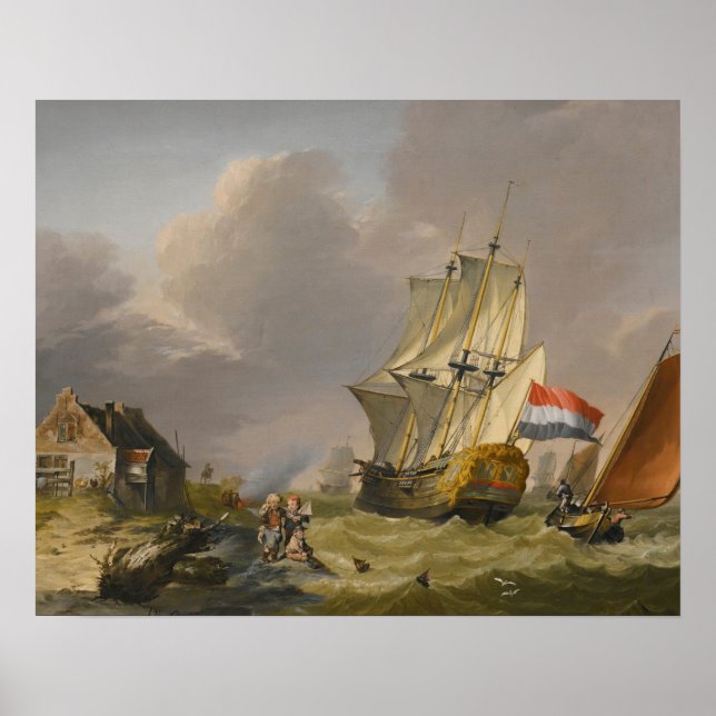 Jan van Os - Shipping In A Storm Off The Coast Poster (Front)