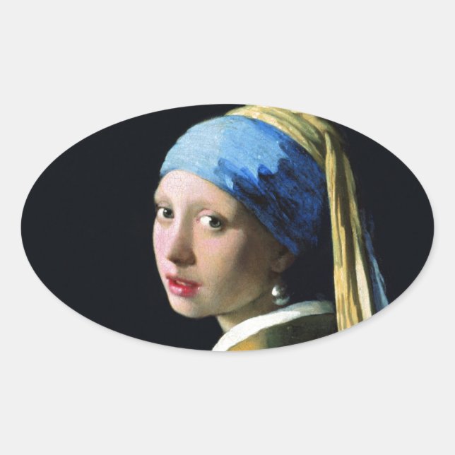 Jan Vermeer Girl With A Pearl Earring Baroque Art Oval Sticker (Front)