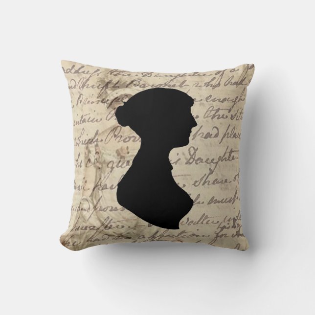 Jane Austen and transcript and silhouette, Cushion (Front)