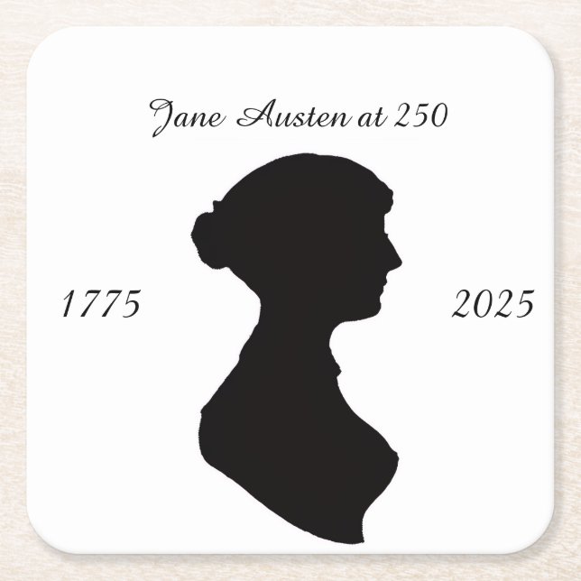 Jane Austen at 250 Square Paper Coaster (Front)