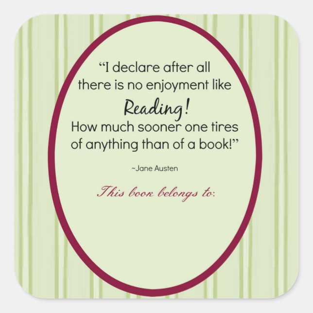 Jane Austen Customised Bookplate Square Sticker (Front)