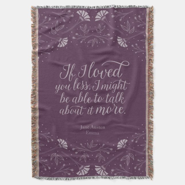 Jane Austen Emma Purple Floral Love Quote Throw Blanket (Front Vertical)
