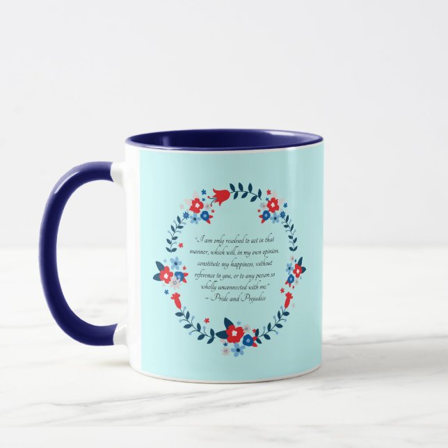 Jane Austen Happiness Quote, Pride and Prejudice Mug (Left)