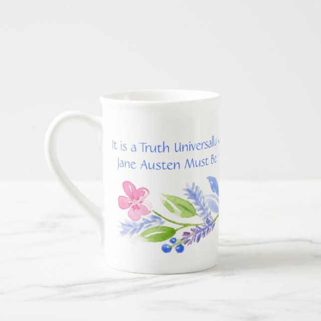 Jane Austen Motto Floral BONE CHINA Mug (Left)