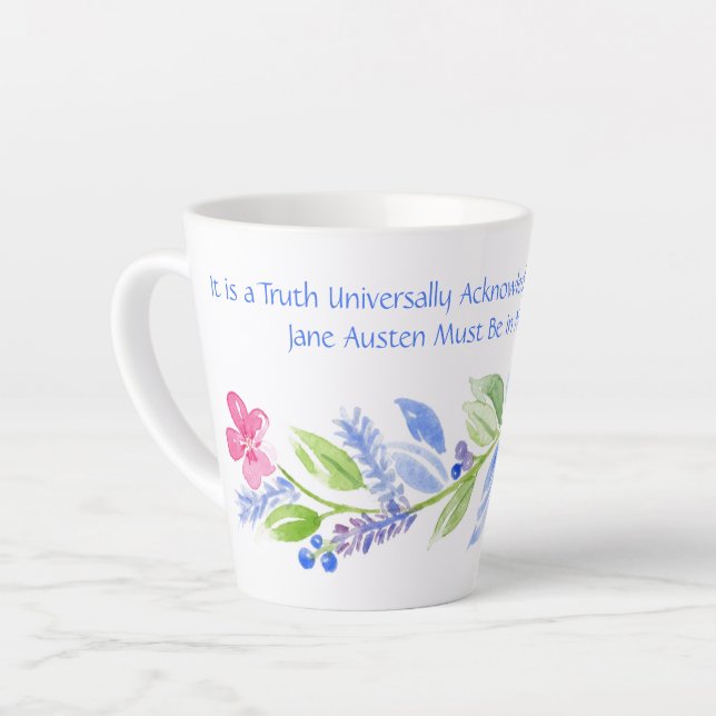 Jane Austen Motto Floral Mug (Left Angle)
