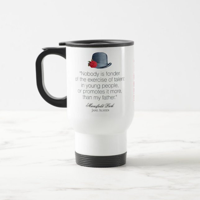 Jane Austen - My Father - Vintage Hat Travel Mug (Left)