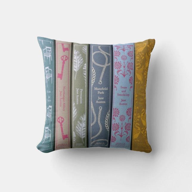 Jane Austen on one side and her books on the other Cushion (Front)