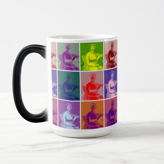 Jane Austen pop art colourful Magic Coffee Mug (Left)