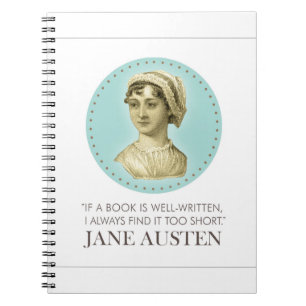 Jane Austen Portrait and Quote on Reading Notebook