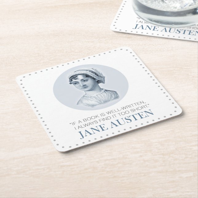 Jane Austen Portrait and Quote on Reading Square Paper Coaster (Angled)