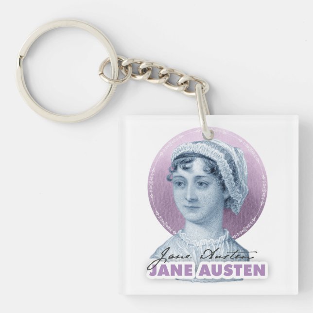Jane Austen Portrait and Signature Pink Key Ring (Front)