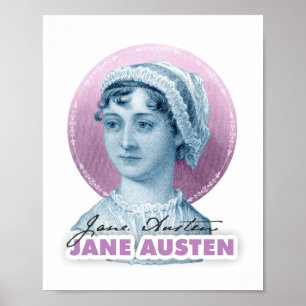 Jane Austen Portrait and Signature Pink Poster