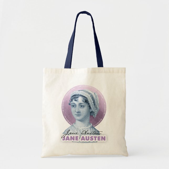 Jane Austen Portrait and Signature Pink Tote Bag (Front)