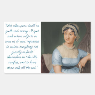 Jane Austen portrait plus quote (blue) Rectangular Sticker