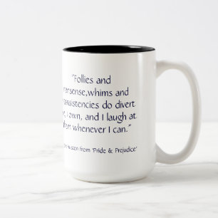 Jane Austen Portrait with P & P quote Two-Tone Coffee Mug